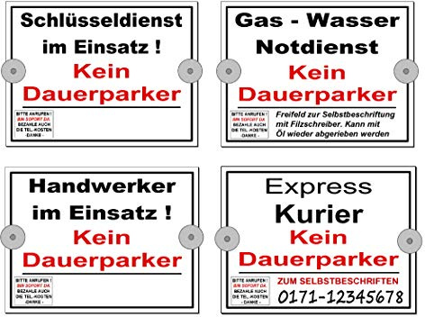 Kein Dauerparker-Schild-r für Auto-Innenscheibe-Zur Selbstbeschriftung-Aluminium Verbund-20 x 15 od. 30 x 20 cm-Warnschild-Hinweisschild-Autoschild (Gas-Wasser 20 x 15 cm)