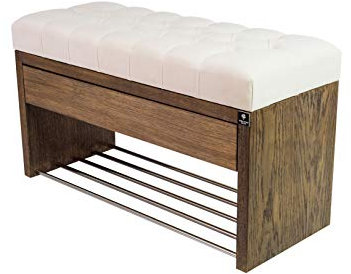 EMRA WOOD LPS-3 Sitzbank Bank Hocker mit Schublade Gesteppt Velour Weiß Holz Eiche Grau Neu OVP Handarbeit Nach Mass (70, Höhe 55cm Tiefe 35cm)