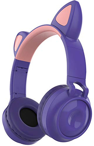 BAIAA Cat Ear Bluetooth Headset, Gaming Headset of Girls Cute Head-mounted Luminous with Adjustable Memory Foam Ear Cups and Three Modes for PC, Laptop, Mac, PS4, Nintendo Switch, Mac (Purple)