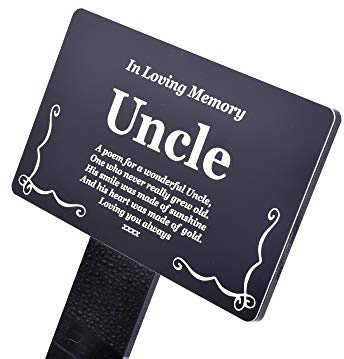 Uncle Memorial Plaque with Stake, Black & White Acrylic, Outdoor Waterproof Grave Marker, Garden Tribute, 142 x 242 mm