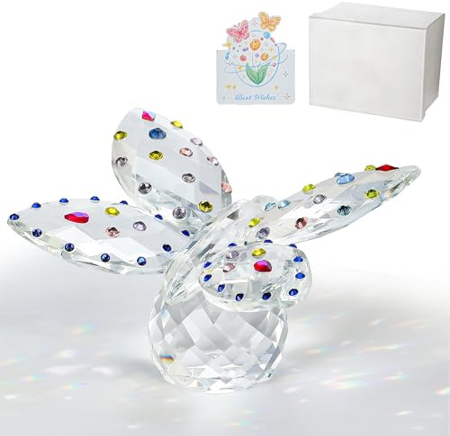 QFkris Grand Papillon en Cristal de 10,2 cm de Large - Figurines de Collection avec Base en Boule de Cristal - Ornement en Verre découpé - Statue d'animal de Collection