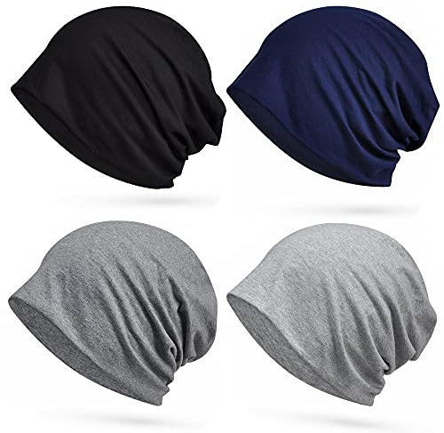 ELLEWIN Bomull slouchy Beanie hiphop mjuk lätt löpning mössa vuxen dvärghattar kemokeps för män kvinnor, Closetop tunn 4pk-solid01, M-L