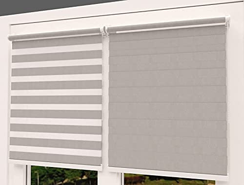 TROYAHOME® Doppelrollo Klemmfix Ohne Bohren Duo Rollo Fenster Rollo Easyfix (Grau, 90 x 150 cm (Stoffbreite 87 cm)