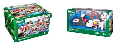 BRIO World 33052 Straßen & Schienen Bahn Set Deluxe – Straßen & Schienen Eisenbahn & World 33510 IR Express Reisezug – Elektrische Lokomotive mit Fernsteuerung – Zubehör World