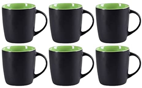 6 tazze da caffè grande con manico nero opaco da 350 ml, tazze in ceramica lavabili in lavastoviglie, caffè, cacao, latte, tè, regalo (VERDE)