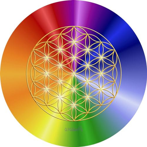 Blume des Lebens Mauspad - 19cm, rund - Energieuntersetzer - Mousepad Lebensblume (Rainbow_1AK)