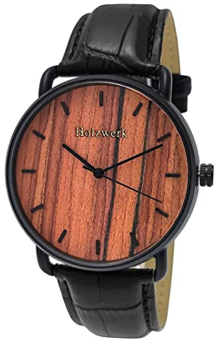 Holzwerk Germany® Designer Herren-Uhr Öko Natur Holz-Uhr Armband-Uhr Analog Klassisch Quarz-Uhr Braun Schwarz Holz Ziffernblatt (Braun.)