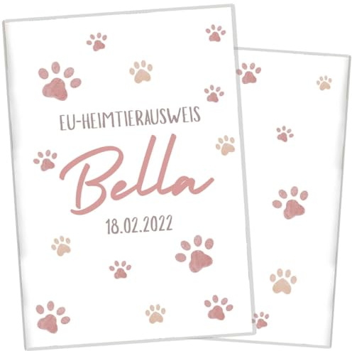 Wilhelm Fell Hülle für den EU-Heimtierausweis für Tiere I Personalisierbar mit Namen oder Geburtsdatum I Persönliche Geschenkidee für Haustierbesitzer I Schutzhülle Heimtierausweis (Pfote Rosa)