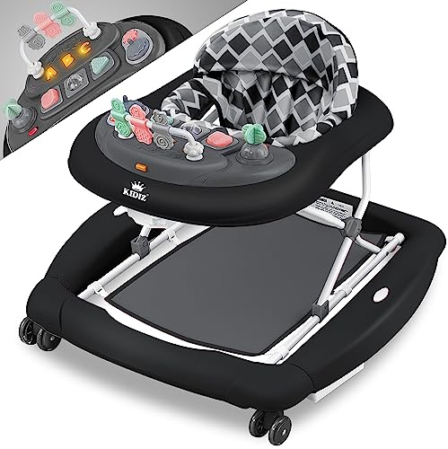 KIDIZ 4 en 1 Babywalker juego y andador para bebés,función de columpio hamaca para bebés con ruedas,luz, música, centro de juegos, mesa de comedor, silla para caminar bebés a partir de 6 meses, Negro