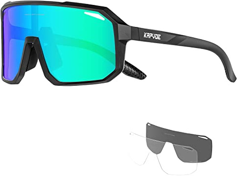 KAPVOE Polarisiert Fahrradbrille Herren Damen Sonnenbrille 3 Wechselgläsern TR90 Sportbrille Radfahren MTB Radbrille Laufen Wandern Golf Baseball Volleyball Tennis Angeln Softball Bergsteigen 03
