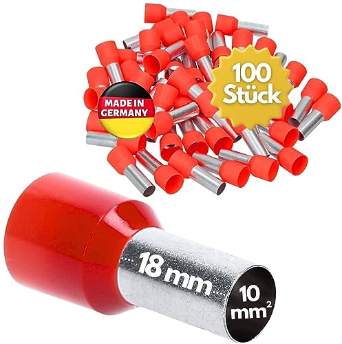 100 stycken Kalitec AE1018RT trådhylsor isolerade 10,0 mm² 18 mm lång röd I Made in Germany I Industrikvalitet