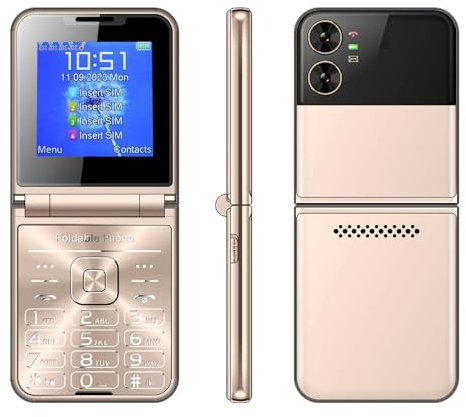 Flip Senior Cellphone, 2G Basic Phone for Elderly, 2.6in Big Button Phone, Loud Sound, Dual Screen Display, Quick Dial, Clear Sound, High Definition Camera, LED Flashlight (Gold)