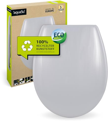 'aquaSu® Toilettendeckel nachhaltig Piada, WC-Sitz mit Absenkautomatik, Made in EU, aus 100% recyceltem Kunststoff, Take-Off-Funktion, Montage von oben, graues Rezyklat, 407694