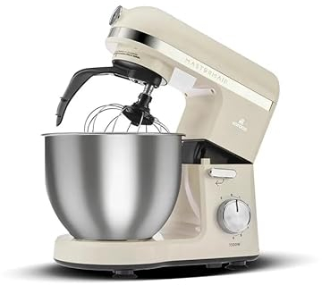 Karaca Mastermaid Chef Pro Stand Mixer - 1500W Electric Stand Mixers for Baking, Dough - Non-Stick 5L Bowl, Dough Hook, Whisk, 6-Speed, Soft Cream