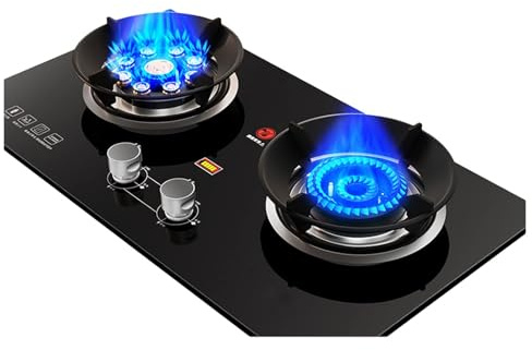 Vetro Temperato Stufa A Gas - Portatile Fornello A Gas, Fornello Da Cucina Doppio Fuoco Con Promemoria Antiscottatura, Fornello A Gas Per Stufa Domestica Con Dimensioni Della Fiamma Regolabile ( Size
