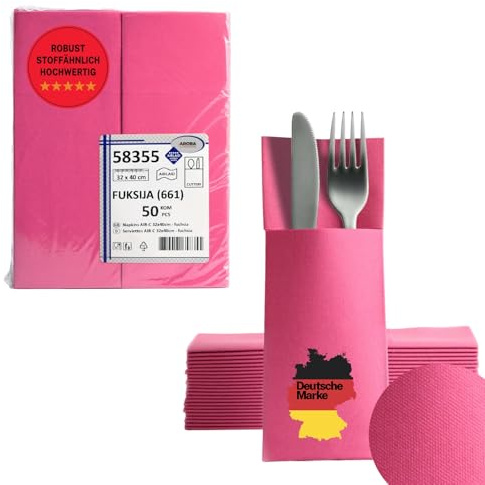 AROBA Airlaid Lot de 100 serviettes à couverts (rose fuchsia, 32 x 40 cm) – Sacs à serviettes de qualité supérieure – Sacs à couverts pliés – Serviettes Airlaid semblables au tissu