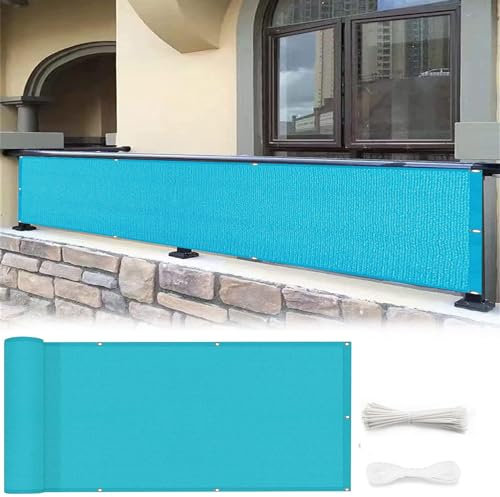 Balkonsichtschutz mit Ösen 60 x 900 cm Wind- Und Uv-Schutz Balkonsichtschutz Terrasse mit Ösen, Kabelbinder für Balkon Garten, Blau