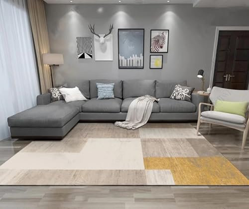Kitchen Rug Waschbarer strapazierfähiger Teppich Khaki Gelb Geometrisches Design,deko Schlafzimmer Wohnzimmer,60x90cm