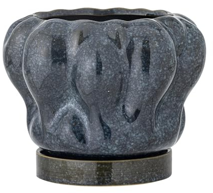Bloomingville Hollis Blumentopf mit Untertasse, Blue, Steingut, T20xH16,5 cm