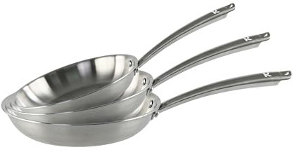 KAMBERG - Cofanetto 3 padelle Ø20 – 24 – 28 cm in acciaio inox 18/10 triply – senza PFAS – Tutti i piani cottura inclusi induzione e forno – 0008282, grigio