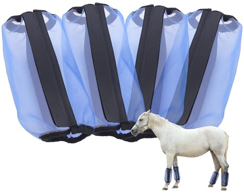 Fliegenstiefel Pferd 4er Set, Atmungsaktive Fliegenbeinschützer Sommer | Feinmaschiges Mesh, atmungsaktiv und leicht, schützt Pferdebeine vor Fliegen und hilft, Stampfen im Sommer zu reduzieren