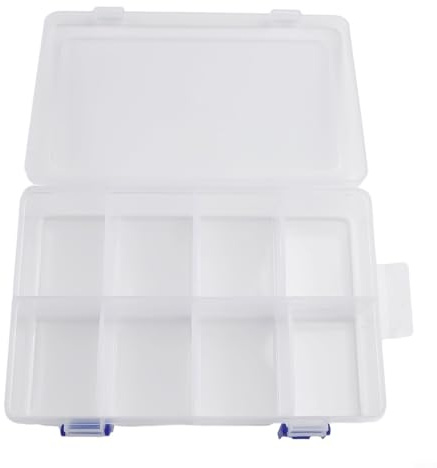 Entgoinggo Boîte de rangement réglable avec 8 compartiments, boîte de rangement en plastique transparent pour bijoux, petits accessoires