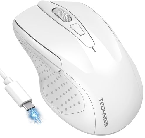 TechRise Bluetooth Maus, 2.4G Maus Kabellos (BT 5.0/3.0 + 2.4G) 4800 DPI Wiederaufladbare Ergonomische Mouse mit USB-A Empfänger, 6 Stufen DPI Stille Funkmaus für Laptops, Computer, PC, Windows, Weiß