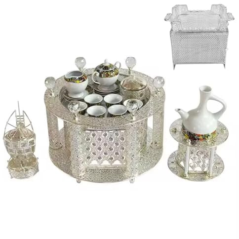 Traditional Ethiopian | Eritrean | Arabs Coffee Table Set, Rekebot (Silver)