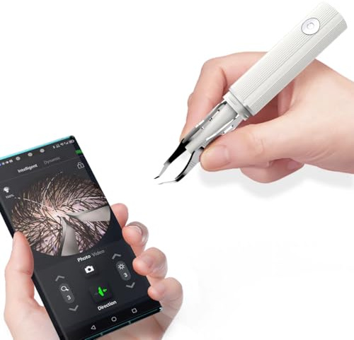 Pinzas de depilación visual con cámara de 1080p, luz LED, pinzas de precisión recargables por USB WiFi, para cabello blanco, vello de orejas, cejas, pestañas (blanco)