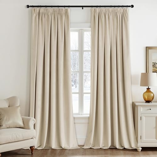 EMEMA Tende a cordoncino semi-oscuranti, isolanti in velluto, 2 pezzi, 140 x 280 cm, tende moderne per soggiorno e camera da letto, tenda spessa in raso termico, beige
