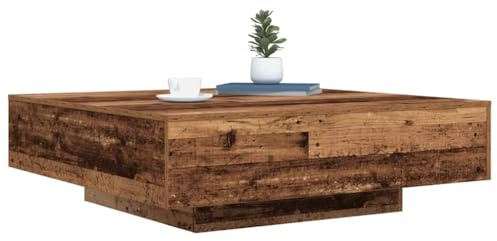 vidaXL Kaffeebord Gammalt trä 100 x 100 x 31 cm Konstruerat trä, Modernt kaffebord, stilren vardagsrumsinredning, LED-lampa, multifunktionell inomhusmöbel, elegant mittpunkt