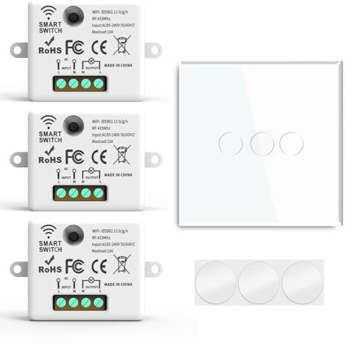 Acmerota interruttore senza fili della luce, Interruttori On/Off per lampadeApparecchi 1 telecomando e 3 ricevitori Kit di interruttori luminosi a distanza, 100M