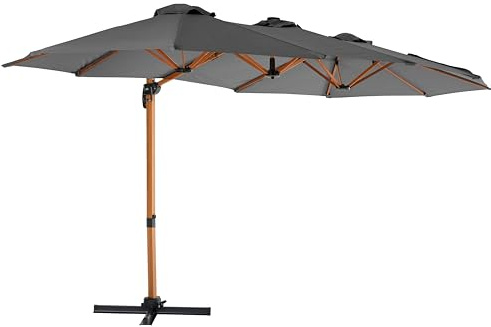Oviala Parasol déporté Rotatif 360° 3 têtes 4,5 x 2,65 m avec Housse Gris