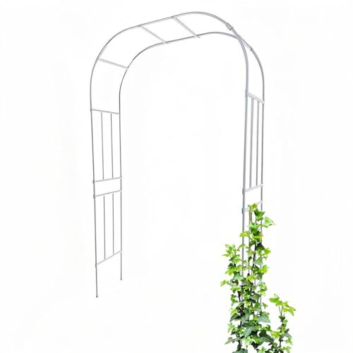 240cm Metall Rankhilfe, Schwarz Gartenbogen für Kletterpflanzen Kürbissen, Gurken Wein, robuste grüne Rosenbogen, weißes Rankgitter Torbogen für Terrasse Garten Hochzeits(Weiß,W220 x H240cm)