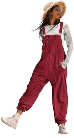 YESNO Women's Casual Corduroy Overalls Adjustable Straps Loose Sleeveless Harem Bib Jumpsuits for Women with Pockets M PCLUK Burgundy