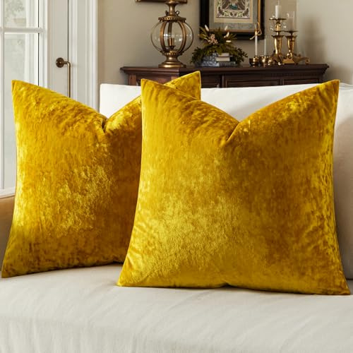 MIULEE 2er Set Kissenbezug 50x50cm Eisblume Samt Sofakissen Gold | Zierkissen Eisblume Dekokissen Weich und Kuschelig Kissenbezüge Kuschelkissen für Wohnzimmer