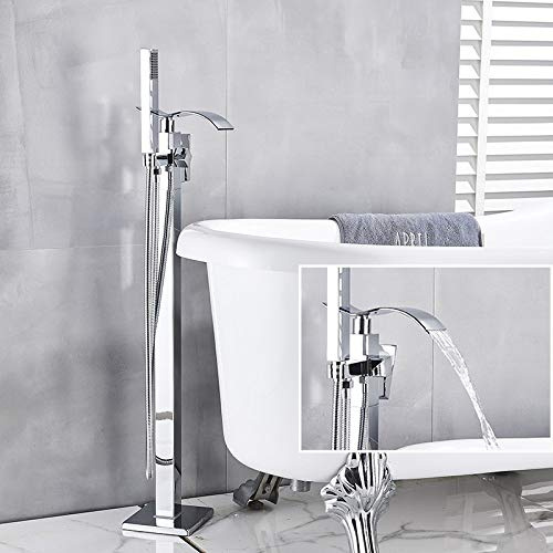 Robinet De Baignoire sur Pied, Mitigeur d'eau Froide Et Chaude en Laiton Massif À Poignée Unique, Nickel-Chrome