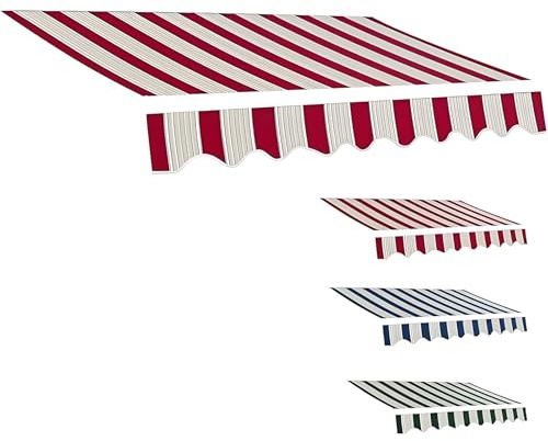 Sostituzione Telo Tende Rigata Tessuto (senza Telaio), Tessuto Tende da Sole Impermeabile per Esterno in Poliestere con Protezione UV(Rouge,300x200cm/10x6.5ft)