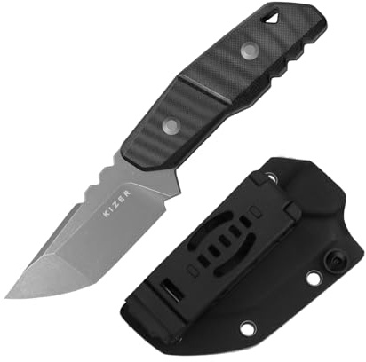 Kizer Quartz Cuchillo de Hoja Fija, Cuchillo para Exteriores Tanto AEB-L de 8 cm con Mango G10, Cuchillos de Caza Antideslizantes 3D con Funda Kydex para Camping, Senderismo y Supervivencia 1086A2