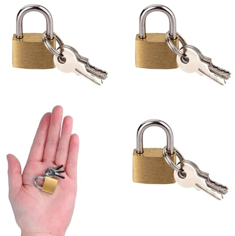 3Pcs Small Padlocks with Keys, 20mm Solid Brass Padlocks, for Mini Luggage, Tool Box, Jewellery Box and Cupboard