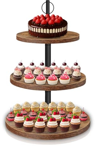 Tårtstativ med 3 våningar, stort cupcake-stativ Ø 20,06 cm Ø 24,89 cm Ø 29,97 cm, våningar 3 våningar av trä, muffins, kakor, frukt, kex, godis, serveringstallrik, för fest, födelsedagsfest, baby