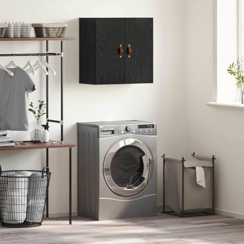 Teenpull Armoire murale, aspect chêne, noire, 60 x 31 x 60 cm, en matériau dérivé du bois, montage mural, armoire de rangement pour salle de bain, cuisine, garage, design moderne, avec 2 compartiments