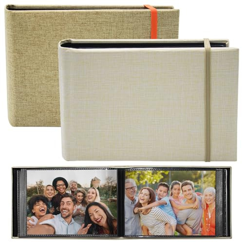 TETEWEVER 2 Stück Fotoalbum Einsteckalbum mit 200 Fotos | Fotoalbum 10x15 Fotoalben Klein Photo Album Leinen Cover Foto Einsteckalbum für Reisen, Hochzeiten und Geburtstage