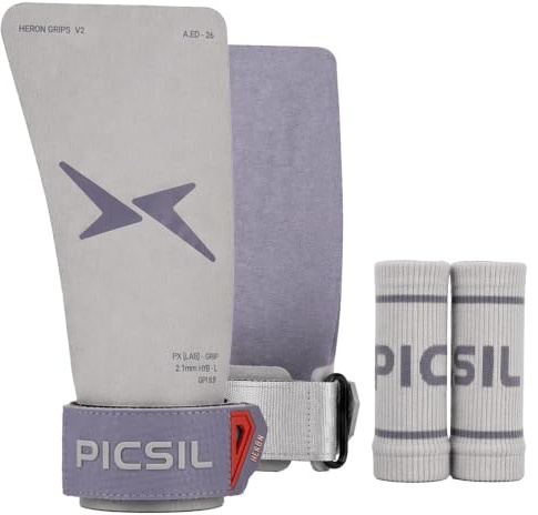 PICSIL Heron Grips, Maniques Hybride 3-Couches, Gym & Fitness | Construction aramide 3 couches pour une prise adaptative. Usage avec/sans magnésie. Inclus 2 poignets et sac mesh.