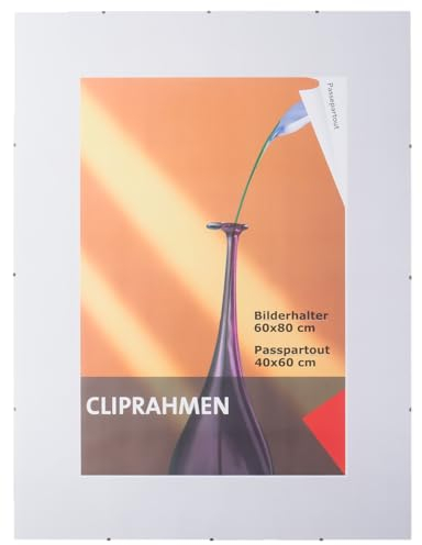 BURI einzelner großer Bilderrahmen 80x60cm groß rahmenlos ohne Rand Cliprahmen ohne Glas mit Acrylglas bruchsicher Rahmen für Poster Bilder Fotos rahmenloser Fotorahmen XXL mit Passpartout Bildhalter