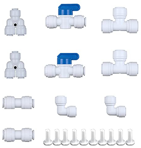 PureSec 2020 1/4 Zoll OD Push to Connect Quick Fitting Combo für RODI-System (Kugelventil + T + Y + L + I-Sortiment, 10 Stück)