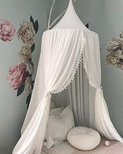 Betthimmel, Baldachin für Kinderzimmer Babybett Baldachin mit Lace Spitze Himmelbett Vorhänge für Babynest Moskitonetz Princess Bed Canopy