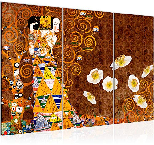Runa Art Wandbilder Gustav Klimt Bild XXL Wohnzimmer Gold Baum Frau 120 x 80 cm 3 Teilig 021431a
