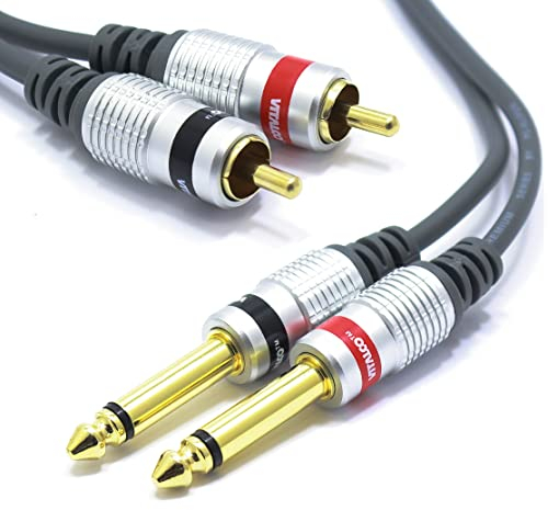 VITALCO Cable 2RCA Male To 2x Jack 6.35mm 1/4 Inch Mono 1.5m Audio TS 6.35 to 2 RCA Phono OFC Cables