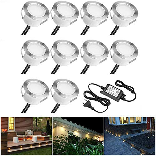 10er Set Treppen Bodeneinbauleuchten Terrassenbeleuchtung Aussen 1W Ø45mm IP67 Wasserdicht Led Einbaustrahler Terrasse